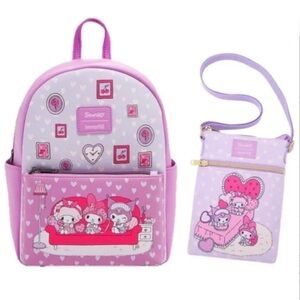 Loungefly My Melody & Kuromi Slumber Party Mini Backpack with Crossbody.NWT